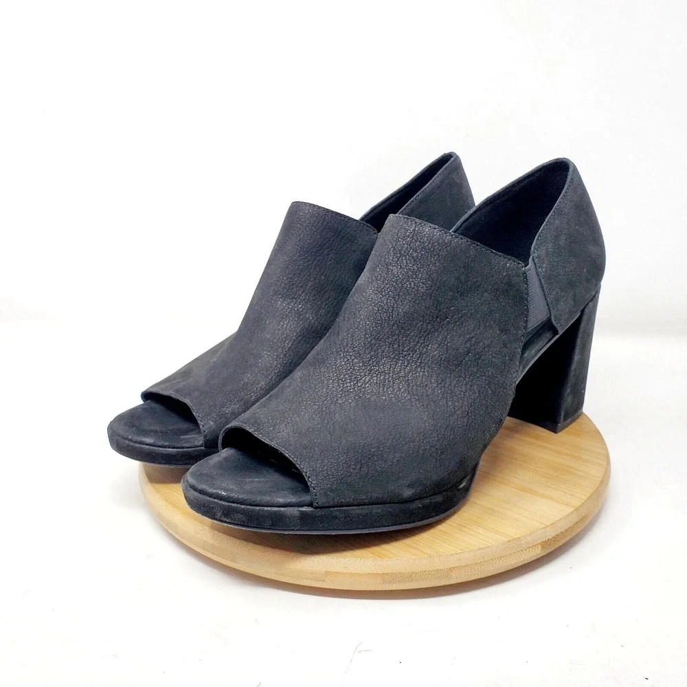 Eileen Fisher Milton Shoes Womens 10 Black Nubuck Cut Out Side Peep Toe‎ Bootie